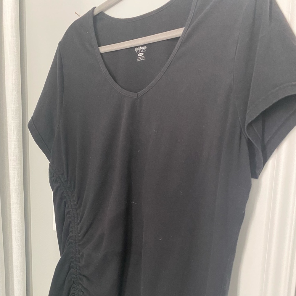 Rainbow Black Short Sleeve Ruched Top